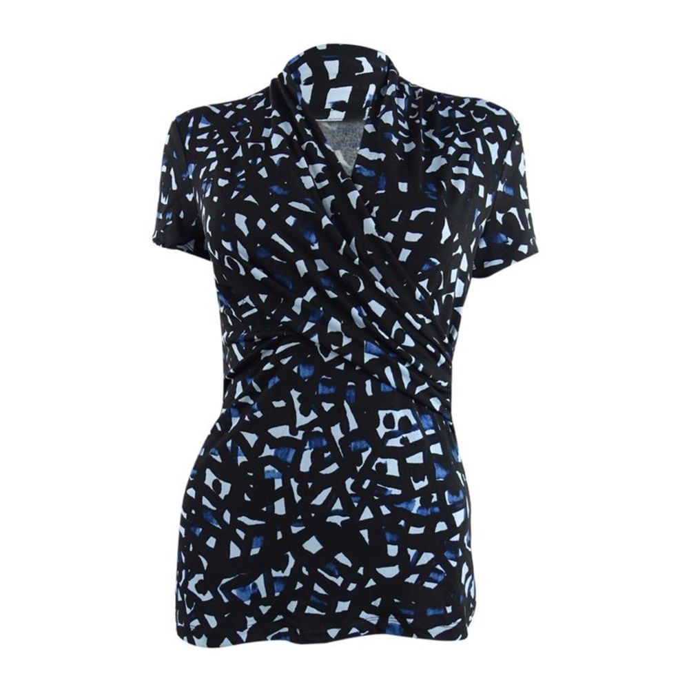 DKNY Women's Printed Ruched Top - Navy Multi - Picture 2 of 4